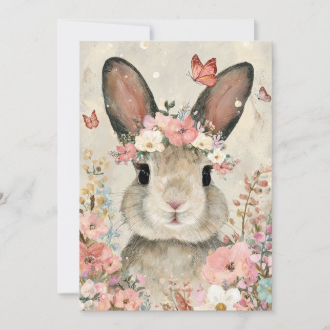 Custom Easter Card with Flowers and Easter Bunny Julkort (Framsida)