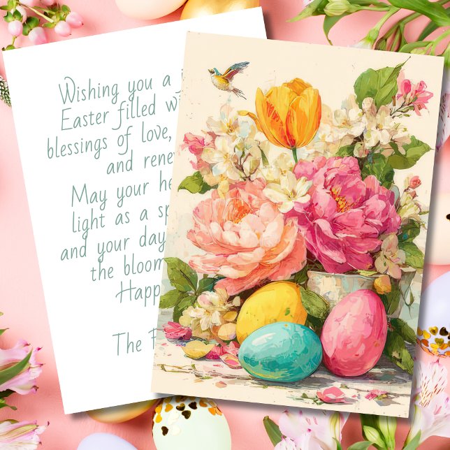 Custom Easter Card with Flowers and Easter Eggs Julkort (Skapare uppladdad)