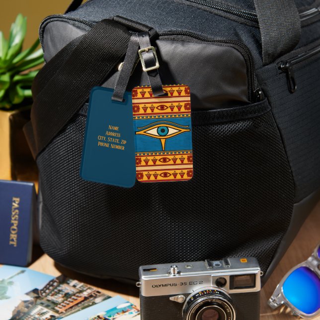 Custom Egyptian Eye of Horus, Eye of Ra Art Bagagebricka (Fram & Baksida)