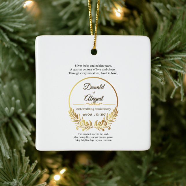 Custom elegant 25th wedding anniversary couple  julgransprydnad keramik (Träd)