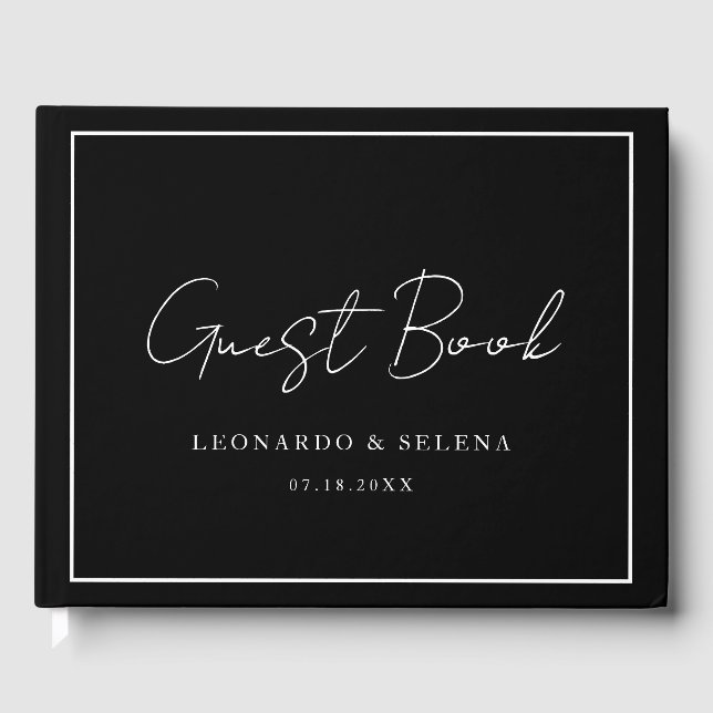 Custom Elegant and modern black white wedding Gästböcker (Framsida)