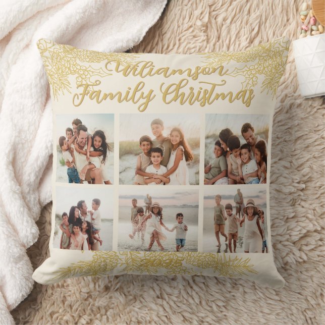 Custom Elegant Family Christmas Photo Collage Kudde (Filt)