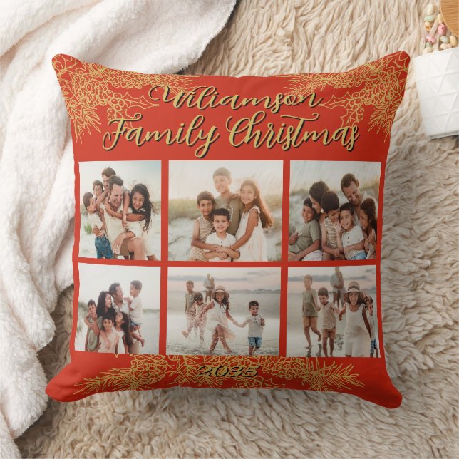 Custom Elegant Family Christmas Photo Collage Kudde (Filt)