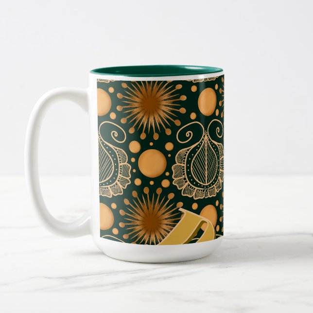 Custom Elegant Gold Boho Ornamental Pattern  Två-Tonad Mugg (Vänster)