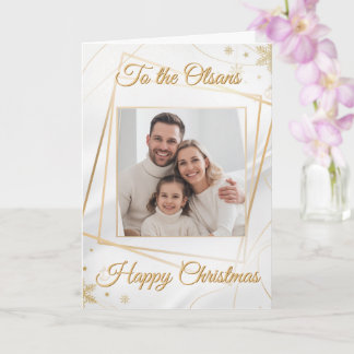 Custom Elegant Gold Family Photo Christmas Card Kort