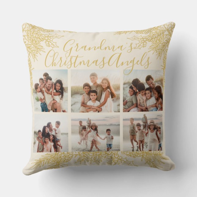 Custom Elegant Grandma's Christmas Photo Collage Kudde (Baksida)