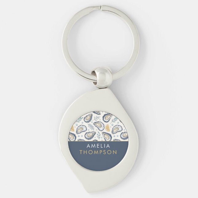 Custom Elegant Marine Oysters Swirl Silverfärgad Nyckelring (Framsidan)