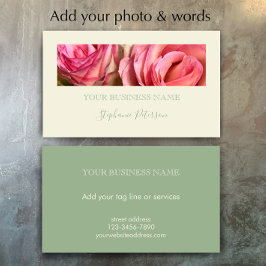 Custom Elegant Modern Sage Green Photo Template  Visitkort