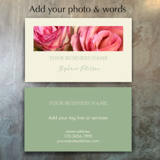 Custom Elegant Modern Sage Green Photo Template  Visitkort