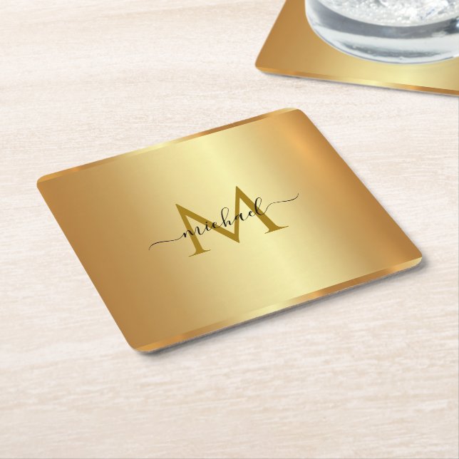 Custom Elegant Name Monogram Initial Template Gold Underlägg Papper Kvadrat (Vinklad)