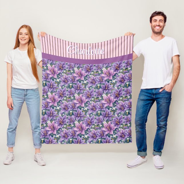 Custom Elegant Purple Lily Floral Oil Painting Fleecefilt (På plats)