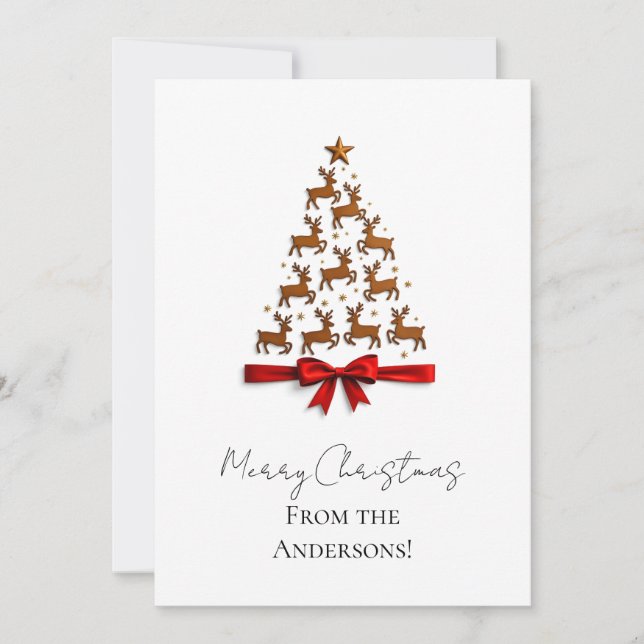 Custom Elegant Reindeer Tree Christmas Card Julkort (Framsida)