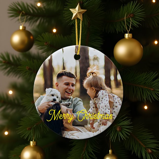 Custom Elegant Script 2-Sided Photo Christmas  Julgransprydnad Keramik (Skapare uppladdad)