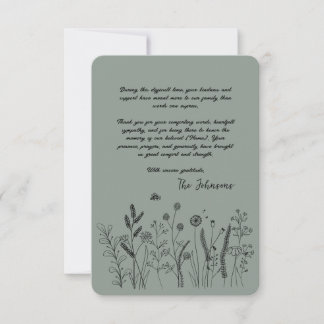 Custom Elegant Wildflower Funeral Thank You Card Tack Kort