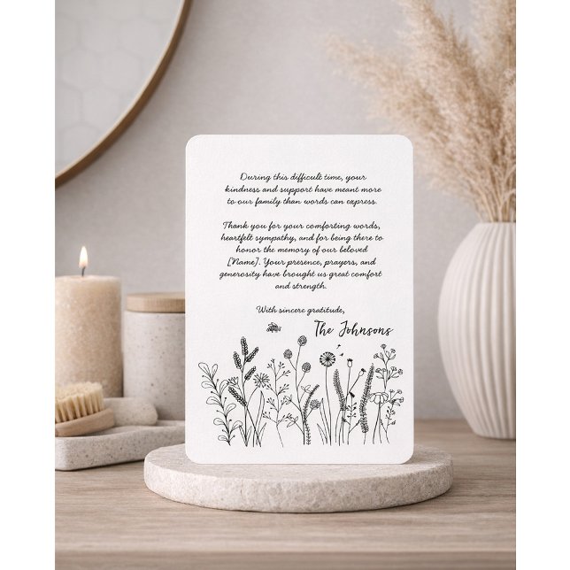 Custom Elegant Wildflower Funeral Thank You Card Tack Kort (Skapare uppladdad)