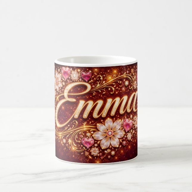 Custom Emma Gold Pink Hearts Romantic Coffee Gift Kaffemugg (Center)