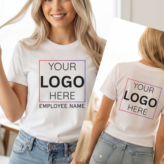 Custom Employee Name Logo| Personalized Staff  T Shirt (Custom Business Logo Name Back Print T-Shirt Staff Member Uniform)