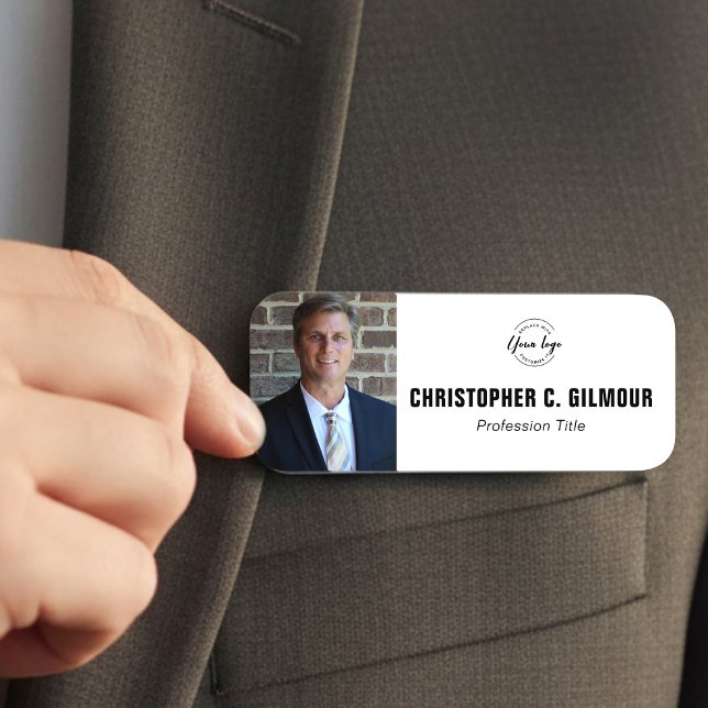 Custom Employee photo Business logo magnetic  Namnbricka (Professional Business magnetic name tag with employee photo, job title and logo)