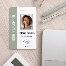 Custom Employee Photo, Logo, Name Sage Green