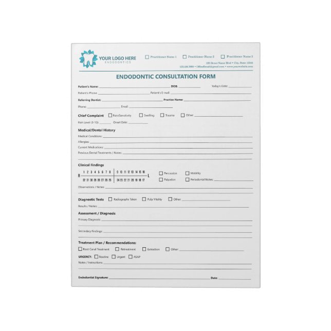 Custom Endodontic Consultation Form Anteckningsblock (Roterad)