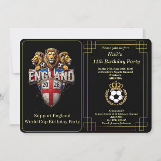 Custom England Soccer Team 3 Lions Birthday Invite Julkort
