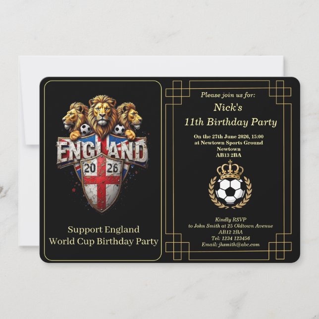 Custom England Soccer Team 3 Lions Birthday Invite Julkort (Framsida)