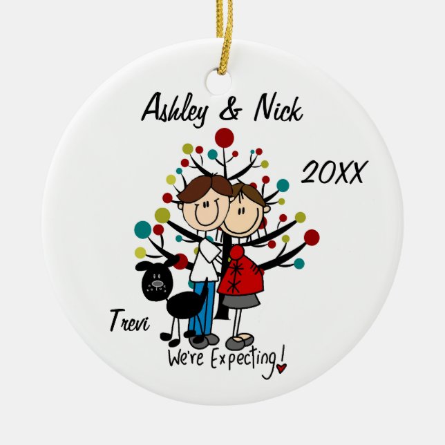 Custom Expectant Couple With Dog Ornament (Framsidan)