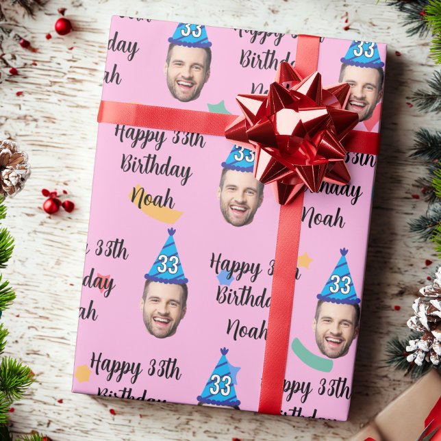 Custom Face 20th 30th 40th 50th 60th Birthday Pink Presentpapper (Skapare uppladdad)