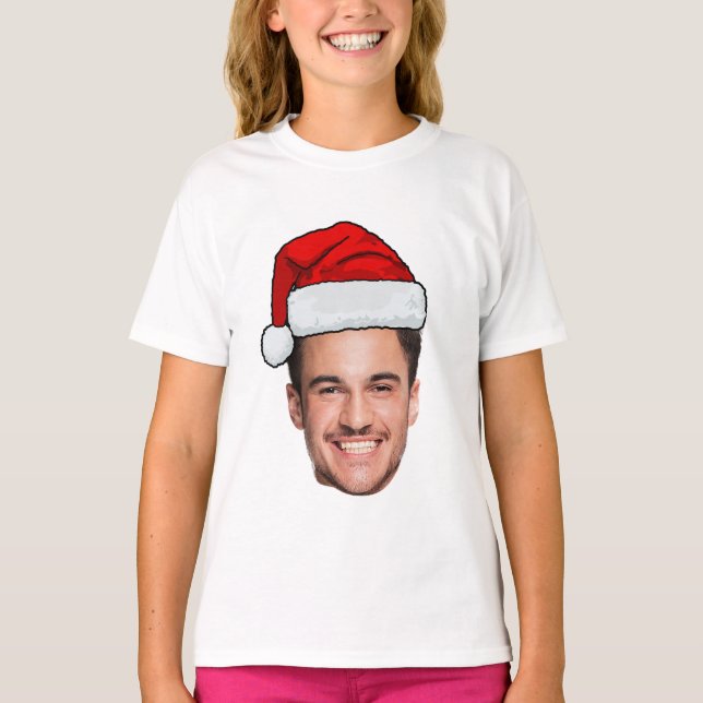 Custom Face Photo Santa Hat Christmas T Shirt (Framsida)