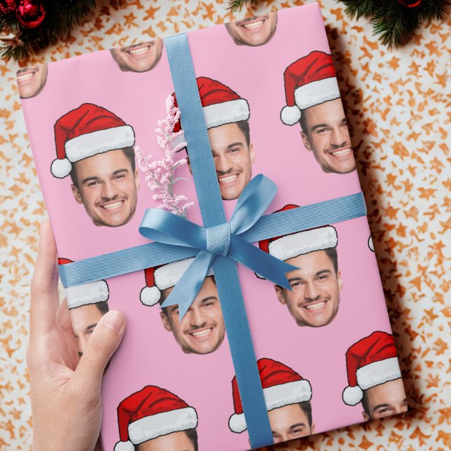 Custom Face Photo Santa Hat Unique Gift Pink Presentpapper (Skapare uppladdad)