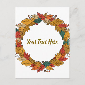 Custom Fall Leaf Wreath Circle Vykort