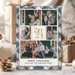 Custom Family Christmas card with 5 Photos Tartan  Inbjudningar