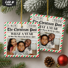 Custom Family Christmas Newspaper What a Year Julgransprydnad Keramik