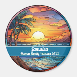 Custom Family Jamaica Trip Faux Stained Glass Magnet