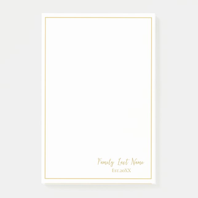 Custom Family Last Name Gold Border Post-it Notes (Framsida)