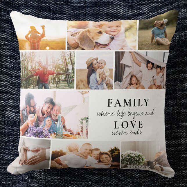 Custom Family Love Photo Collage Modern Quote Chic Kudde (Skapare uppladdad)