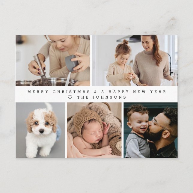 Custom Family Modern Multi Photo Holiday New Year Helg Vykort (Framsida)
