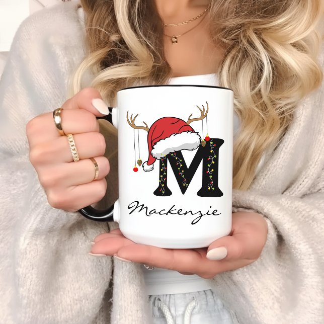 Custom Family Monogram Holiday Mug for Mom or Her Mugg (Santa Claus mug, holiday coffee mug, festive family mug, Christmas monogram cup, custom xmas mug,)