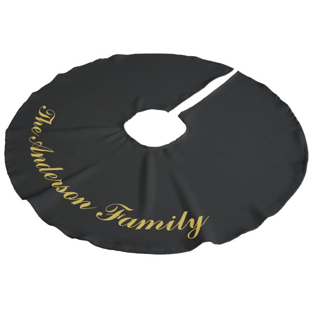 Custom Family Name Black Christmas Tree Skirt Julgransmatta Fusklinne (Vinklad)