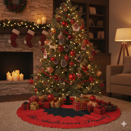 Custom Family Name Black Red Christmas Tree Skirt Julgransmatta Fusklinne