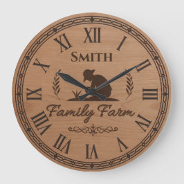 Custom Family Name Clock – Farmer Planting Scene Stor Klocka