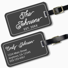 Custom Family Name in Elegant Script Charcoal Gray Bagagebricka