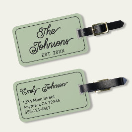 Custom Family Name in Elegant Script Sage Green Bagagebricka