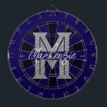 Custom Family Name Monogram Gray Darttavla<br><div class="desc">Gray background with monogram and family name in center of the board. Other colors available in the shop.</div>