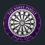Custom Family Name Personalized Dartboards Darttavla<br><div class="desc">A dartboard is a popular recreational and competitive game that provides hours of fun for players of all ages and skill levels. Typically made from sisal fibers, cork, or electronic components, dartboards are designed to withstand the impact of darts while offering precise scoring zones. Standard dartboards feature a circular design...</div>