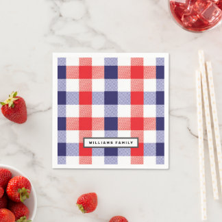 Custom Family Name Red and Blue Plaid Pappersservett