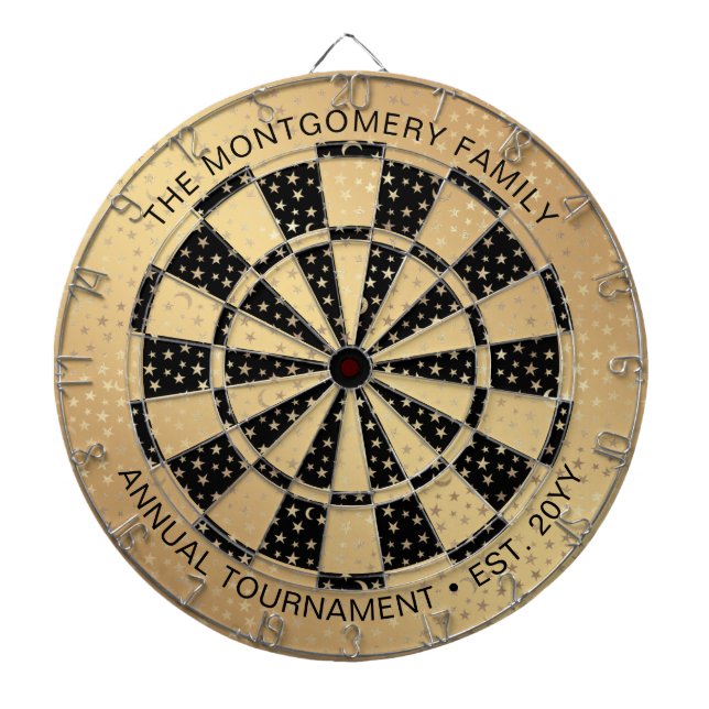 Custom Family Name Stars Gold Black Personalized Darttavla (Framsidan)