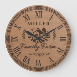 Custom Family Name Wall Clock – Farmhouse Scene  Stor Klocka