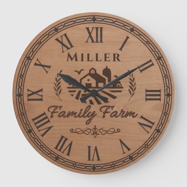 Custom Family Name Wall Clock – Farmhouse Scene  Stor Klocka (Framsida)