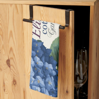 Custom Family Name Watercolor Hydrangea Kökshandduk